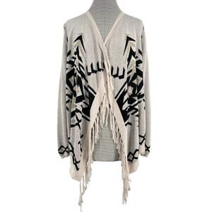 INC International Concepts Southwestern Boho Fringe Cream Cover Cardigan Size M